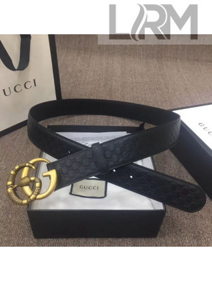 Gucci GG Signature Leather Belt 40mm with Snake GG Buckle Black  