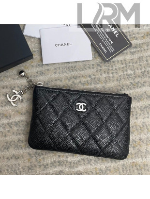 Chanel Grained Calfskin Mini Pouch with Charm A70119 Black/Silver 2021