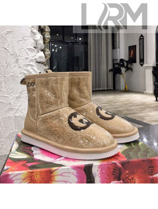 Gucci Shearling Wool PVC Short Boots with Interlocking G Beige 2021