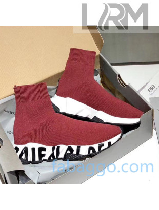 Balenciaga Speed Knit Sock Graffiti Sole Boot Sneaker Burgundy/Black 2020 ( For Women and Men)