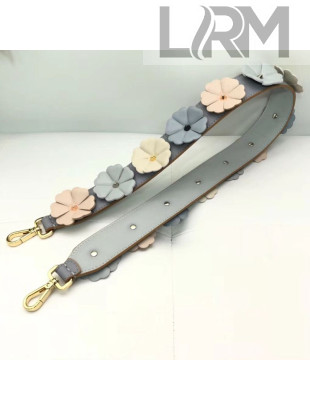 Fendi Lambskin Flower and Calfskin Strap You Shoulder Strap 90cm Light Grey 2019