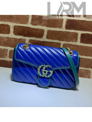 Gucci GG Marmont Small Shoulder Bag 443497 Navy Blue/Turquoise 2021