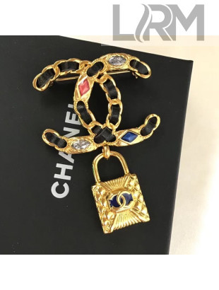 Chanel Leather Chain CC Lock Brooch AB3085 2019