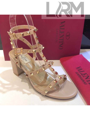 Valentino Rockstud Calfskin Ankle Strap Sandals 6.5cm Nude 2021 03