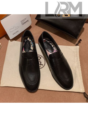 Hermes Ancora Supple Goatskin Loafers with Cut out H Black 2021