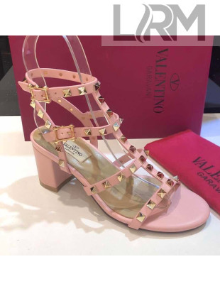 Valentino Rockstud Calfskin Ankle Strap Sandals 6.5cm Light Pink 2021 04