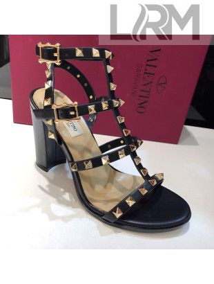 Valentino Rockstud Calfskin Ankle Strap Sandals 9.5cm Black/Gold 2021 07