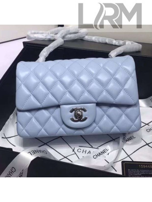 Chanel Quilted Lambskin Mini Classic Flap Bag A01116 Light Blue/Silver