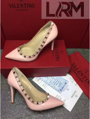 Valentino Rockstud Matte Lambskin Pumps 9.5cm Pink 2021 33