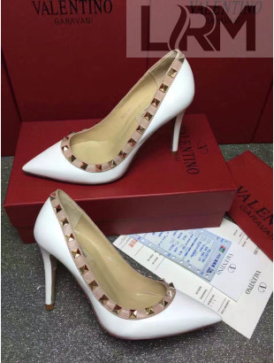 Valentino Rockstud Matte Lambskin Pumps 9.5cm White 2021 34