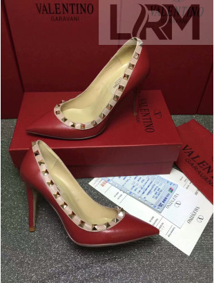 Valentino Rockstud Matte Lambskin Pumps 9.5cm Burgundy 2021 36