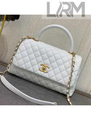 Chanel Grained Quilted Calfskin Coco Handle Flap Top Handle Bag White 2019