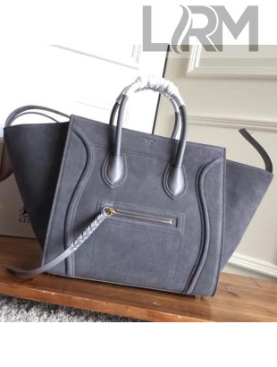 Celine Luggage Phantom Bag In Suede Leather Grey