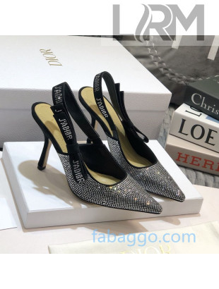 Dior J'Adior High Heel Slingback Pumps 95mm in Silver Crystal Suede 2020