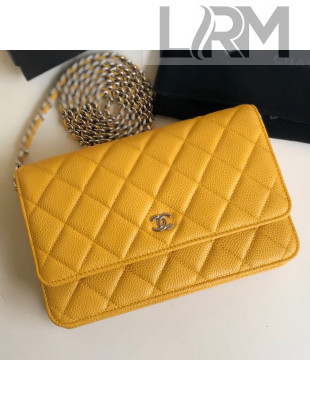 Chanel Pearly Lustre Quilted Grained Calfskin Wallet on Chain WOC Yellow 2019