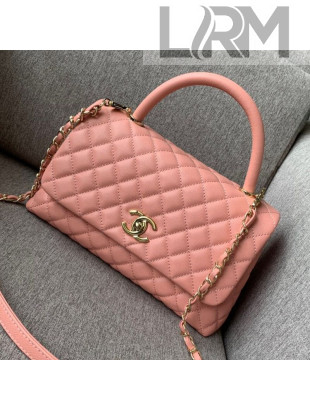 Chanel Grained Quilted Calfskin Coco Handle Flap Top Handle Bag Pink 2019