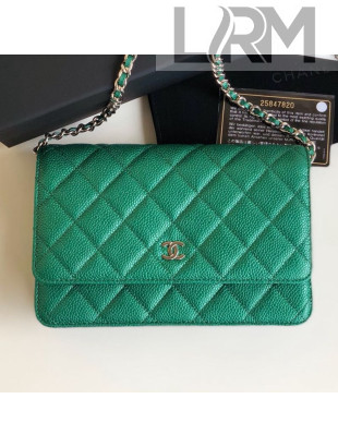 Chanel Pearly Lustre Quilted Grained Calfskin Wallet on Chain WOC Green 2019