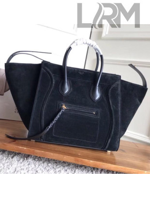 Celine Luggage Phantom Bag In Suede Leather Black