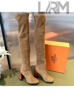 Hermes Lycra Over-Knee High Boots 10cm Brown 2021