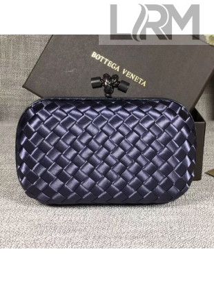 Bottega Veneta Small Silk Woven Knot Clutch with Snakeskin Trim Dark Blue 