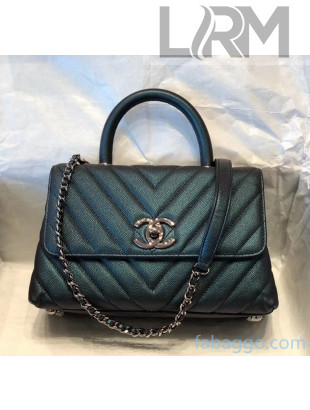 Chanel Chevron Small Flap Bag with Top Handle in Grained Calfskin A92990/A07147 Greeen 2020(Top Quality)