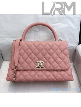 Chanel Medium Flap Bag with Top Handle in Grained Calfskin A92991 Pink 2020(Top Quality)