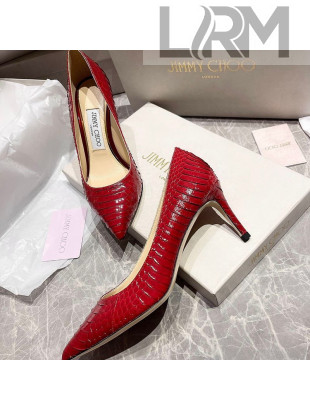 Jimmy Choo Snakeskin Pumps Red 6.5/8.5cm 2021