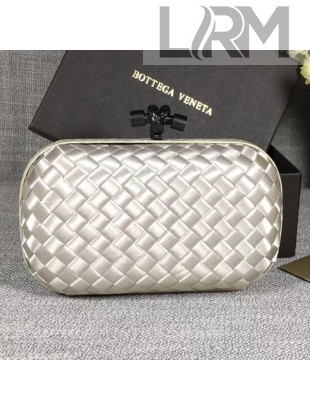 Bottega Veneta Small Silk Woven Knot Clutch with Snakeskin Trim White