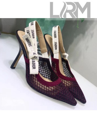 Dior J'Adior Slingback Fishnet Pump With 9.5cm Heel Burgundy 2020