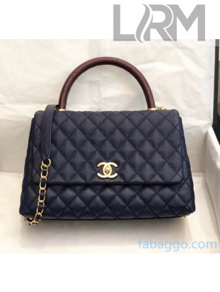 Chanel Medium Flap Bag with Lizard Top Handle in Grained Calfskin A92991 Blue/Burgundy 2020(Top Quality)