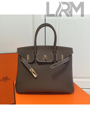 Hermes Birkin 30/35cm in Clemence Calfskin Leather Dark Gray (Golden hardware)