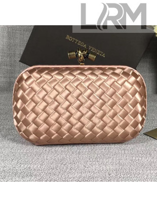 Bottega Veneta Small Silk Woven Knot Clutch with Snakeskin Trim Nude