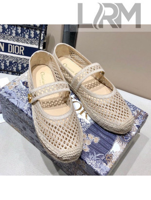 Dior Caro Mary Jane Espadrille Ballerina Flat in White Mesh Embroidery 2021