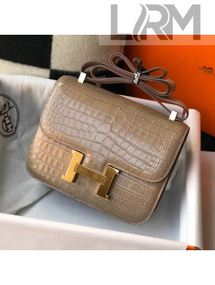 Hermes Constance 18/23cm in Crocodile Embossed Calf Leather Dove Grey/Gold 2019 (Half Handmade)