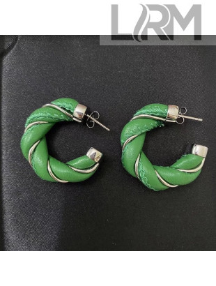 Bottega Veneta Twist Lambskin Small Hoop Earrings Green 2020