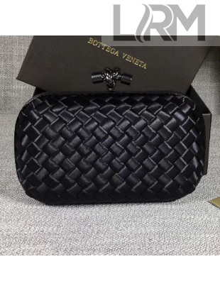 Bottega Veneta Small Silk Woven Knot Clutch with Snakeskin Trim Black