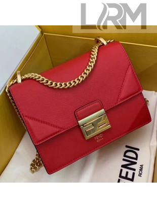 Fendi Kan U Small Matte Calfskin Embossed Corners Flap Bag Red 2019  