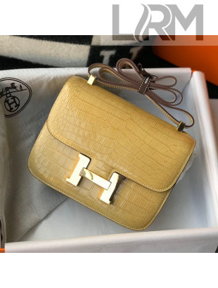 Hermes Constance 18/23cm in Crocodile Embossed Calf Leather Light Yellow/Gold 2019 (Half Handmade)