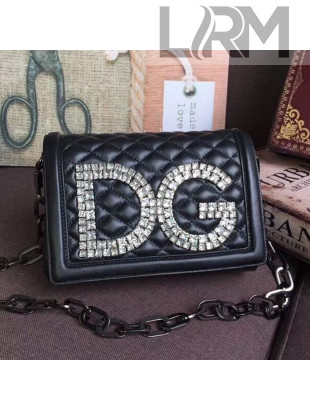 Dolce&Gabbana Crystal DG Girls Shoulder Bag Quilted Nappa Leather Black 2018