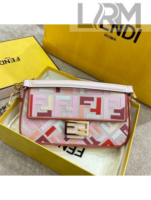 Fendi Baguette Medium Bag in FF Embroidered Canvas Pink/Red 2021