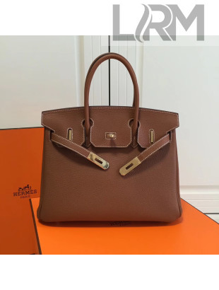 Hermes Birkin 30/35cm in Clemence Calfskin Leather Brown  (Golden hardware)