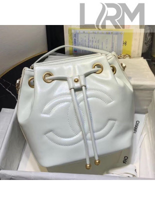 Chanel Shiny Aged Calfskin Drawstring Bucket Bag AS1946 White 2020