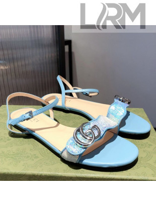 Gucci Sequin GG Strap Flat Sandals Blue/Silver 2021