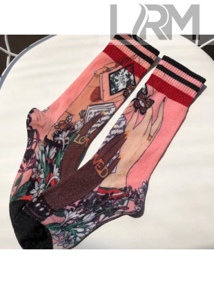 Gucci Spring Print Socks Pink 2019