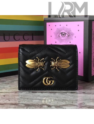 Gucci GG Marmont Cicadas Studs Leather Card Case 466492 Black 2017