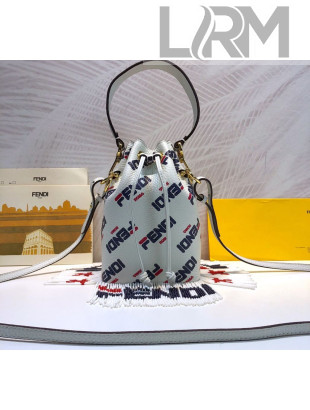 Fendi Mania Tresor Mini Bucket Bag with Tassel White 2018