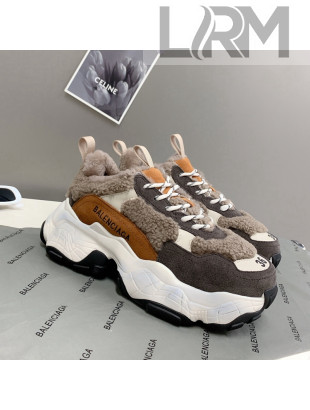 Balenciaga Triple S Shearling and Suede Sneakers Grey 2021 112002