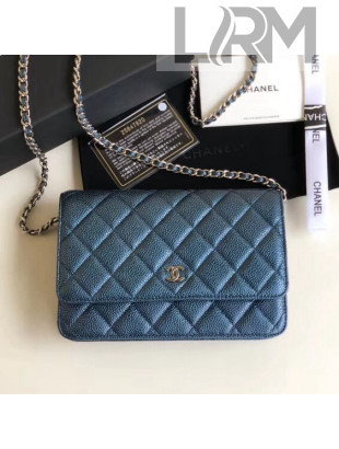 Chanel Quilting Pearl Caviar Calfskin WOC Wallet on Chain Bag Navy Blue 2018