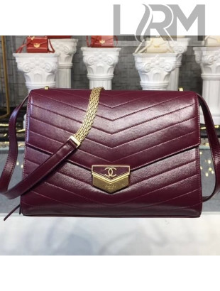 Chanel Chevron Calfskin & Gold Metal Large Flap Bag A57492 Burgundy 2018