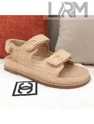 Chanel Braided Fabric Strap Flat Sandals G35927 Beige 2021